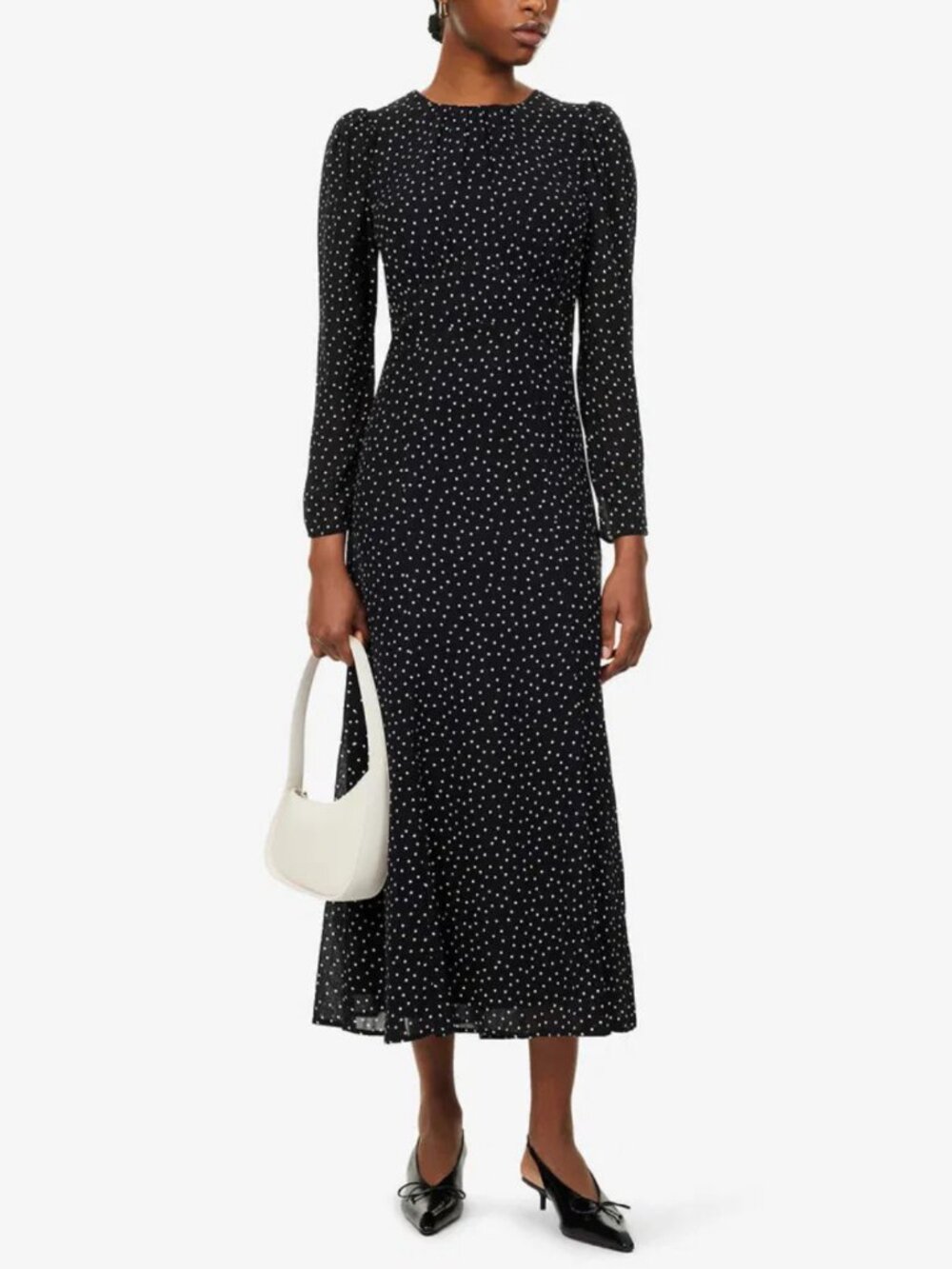 Reformation Lysander Midi Dress Black Polka Dots 2